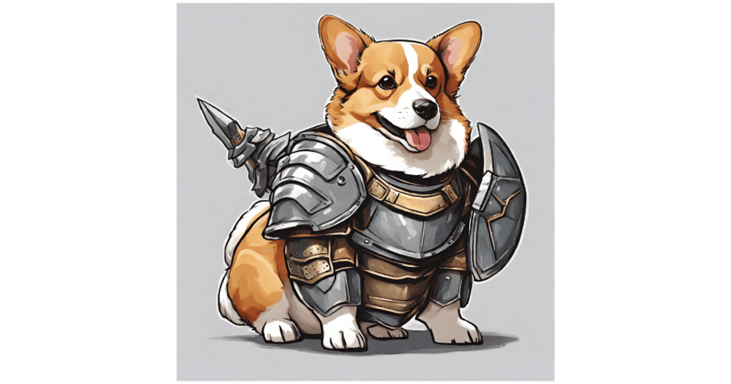 鎧を着たコーギー