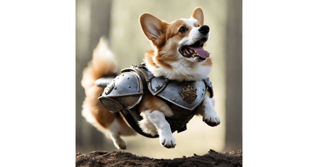 ジャンプするコーギー